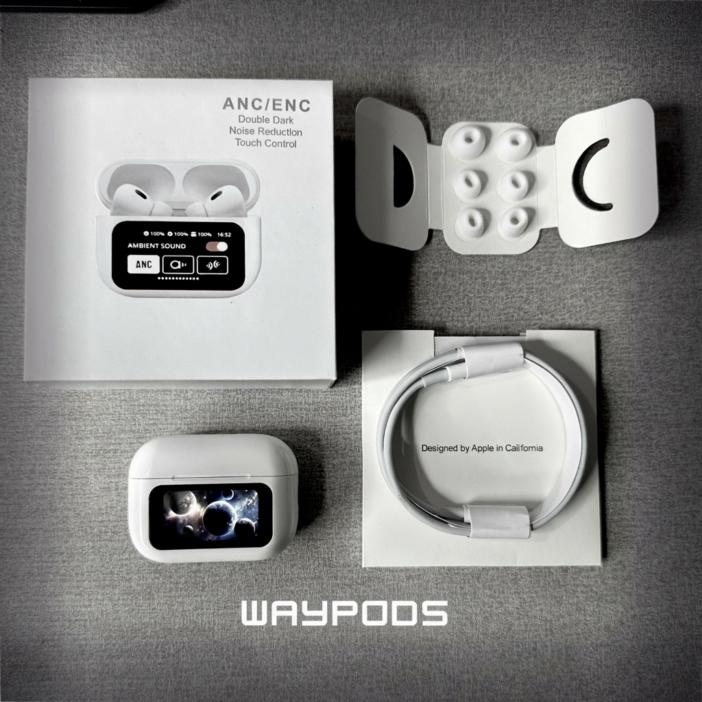 wayauraPods Screen 2 – Premium Wireless Earbuds with Touch Display, ANC, and GPS Tracking